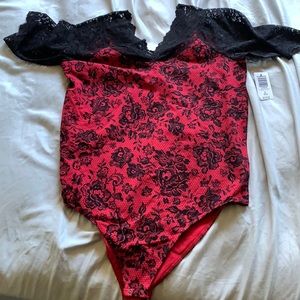 Gorgeous red and black rose bodysuit